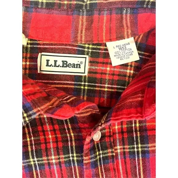 L.L Bean Men’s Red and Green Casual Button-Down Flannel Shirt Size L - Picture 3 of 5